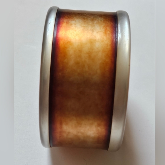 Rare! Vintage Anne Klein Chunky silver brown yellow Acrylic Bold Bangle Bracelet - Picture 4 of 11
